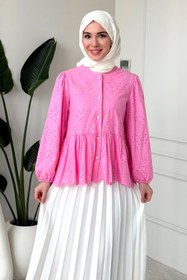 Resim Tesettür Diyarı Lola Fisto Kumaş Astarlı Tesettür Gömlek- Pembe 