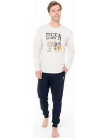 Resim U.S. Polo Assn. U.s Polo Assn. 18955 Erkek Uzun Kollu Bisiklet Yaka Paçası Bantlı Pijama Takımı-bejmelanj Bej 