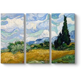 Resim TabloShop - Vincent Van Gogh - Selvi Ağaçlı Buğday Tarlası Tablosu (Model 12) - 3 Parçalı 