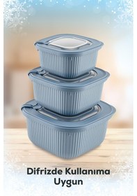 Resim Vienev Mikrodalga Ve Difrize Uygun Vip Kapaklı Özel Saklama Kabı Seti Mavi 9'lu 3 x 600 - 1100 - 1800 ML Mavi 