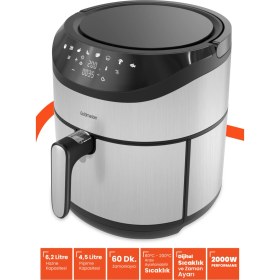 Resim Goldmaster Foodfry 2000 Watt Yüksek Güç Inox Dokunmatik Airfryer Yağsız Sıcak Hava Fritözü 