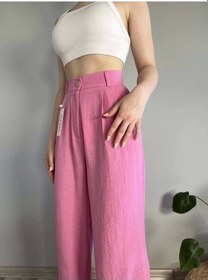 Resim Hazel Kadın Pembe Yüksek Bel Keten Palazzo Pantolon-pembe Pembe 