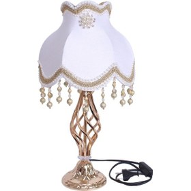 Resim Lulu Broşlu Klasik Model Abajur Gold Beyaz 