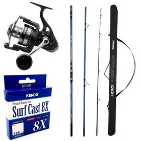 Resim Yekoutdoor Profesyonel Olta Seti Okuma Surfliner+ Surf 420cm 100-250gr 3 Parça Olta Kamışı&savage Gear Sgs8 8000 Fd 8+1bb Olta Makinesi 