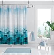Resim Mavi Banyo Perdesi-Taş Desen Renkli Duş Perdesi, Tek Kanat Küvet Saks Mavi 