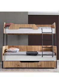 Resim Ranza, Alba Geniş Yavrulu Ranza, 120x200 Cm - 90x200 Cm - Ceviz-beyaz + 2 Comfort Yatak 90 X 190 CM 