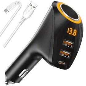 Resim Xuweiwei Tiensun 175w Max Araç Şarj Cihazı Tip C Çift Usb Portlu Gerilim Ekranlı Evrensel Uyumlu A Dan C Ye Kablolu 1 Adet Siyah Hızlı Şarj Adaptörü 