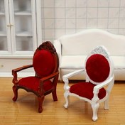Resim 1:12 Bebek Evi Miniatur Mobilya - Vintage Oyma Şeftali Ahşap Koltuklar Kırmızı Yastıklarla, Beyaz ve Kahverengi, Bebek Evi Dekoru İçin İdeal, Bebek Evi Aksesuarları | Vintage Miniatur Mobilya | İncelikli Ahşap İşlemi, Bebek Mobilyası 
