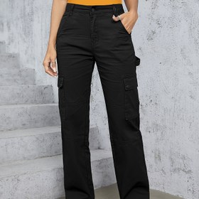 Resim Kadınlar İçin Yüksek Bel Kargo Pantolon - Düz Paça, Elastik Bel ve İpli, Çoklu Cepler, Bej Günlük Sokak Stili, Y2K Tarzı, Tüm Mevsimlerde Rahatlık, Dayanıklı Kumaş 