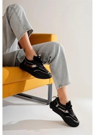 Resim Prego Oc Shoes Poli Hafif Taban Bağcıklı Taş Biye Detaylı Kadın Spor Ayakkabı Siyah 13121 S Siyah 