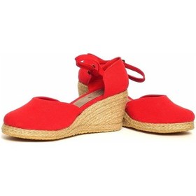Resim Dolgu Topuk Keten Ön Arka Düz Sandalet Kırmızı Kırmızı 1236 