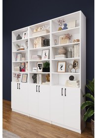 Resim Asra Trend K-50 %100 MDF 180 cm 3 Modüllü Kapaklı Kitaplık Raflı Kütüphane Beyaz 