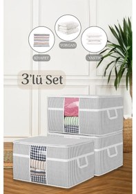 Resim 3'lü Mega Boy Pencereli Yorgan Hurcu - Yastık Yorgan Düzenleyici Saklama Hurcu 75 X 40 X 40 Cm Gri 