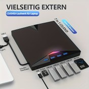 Resim Taşınabilir CD/DVD Harici Sürücü ile SD Kart Okuyucu, USB 3.0 Tip-C Hub, CD ROM Yazıcı, Dizüstü Bilgisayar, Windows, Mac, Linux ile Uyumlu - Tak ve Çalıştır, Sıcak Değiştirilebilir, Yüksek Hızlı Veri Transferi 