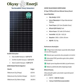 Resim Okyay Enerji 620w Topcon Bifacal Monokristal Yüksek Teknoloji Güneş Paneli 