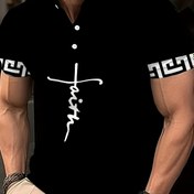 Resim Erkekler için Şık Sarı Polo Gömlek 3D Baskılı Çapraz Tasarım - Rahat Kısa Kollu, Düğmeli Yaka, Hafif Polyester Kumaş Yaz Sokak Modası, Rahat Yaz Giyimi | Şık Rahat Giyim | Hafif Polo Gömlek 
