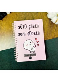 Resim Kişiye Özel Unicorn Tasarımlı Kupa & Sütü Çilekli Seni Sürekli Spiral Ajanda Hediye Seti 