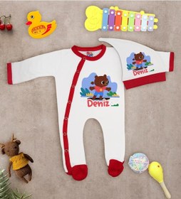 Resim Bk Kids Kişiye Özel Bebek Kıyafeti, Bebek Giyim Hediyesi, Tulum Zıbın Ve Kukuletalı Şapka Seti-9 Çok Renkli 
