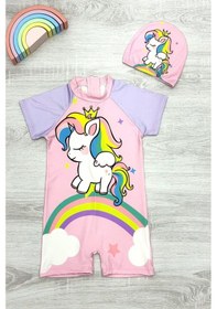 Resim My Kids Wear Dalgıç Kumaş Gizli Fermuarlı Boneli Karakter Desenli Kız Çocuk Mayo Kırmızı - Lacivert 
