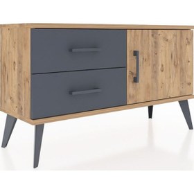 Resim Arges Şifonyer Tek Raflı 2 Çekmeceli Tek Kapaklı 88x30x48 Çam-çam/antrasit Çam/antrasit 