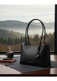 Resim Just Polo Özel Tasarım Premium Kadın El Çantası - Elit Zarif Ve Şehirli Stil Shopper Siyah 