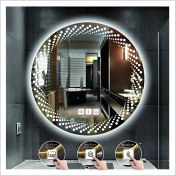 Resim Dnr-Mirror55 Cm Beyaz Ledli Tasarım Kumlamalı Dokunmatik Bluetoothlu Buğu Önleyicili Banyo Aynası Makyaj Ayna 
