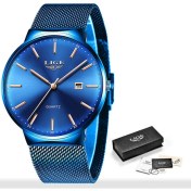 Resim Hanyang Mavi Gül Altın 2023 Erkek Moda Iş Takvimi Saatler Erkekler Lüks Mavi Paslanmaz Çelik Hasır Kemer Analog Kuvars Izle Relogio Masculino (Yurt Dışından) 