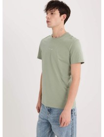 Resim DeFacto %100 Pamuk Slim Fit Dar Kesim Bisiklet Yaka Baskılı Kısa Kollu Tişört D5566AX25SPGN1107 
