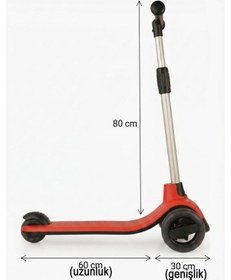 Resim Led Işıklı Silikon 3 Tekerli Katlanabilir Yükseklik Ayarlı 50kg Taşıma Kapasiteli Çocuk Scooter Kırmızı 
