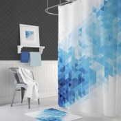Resim Zethome Tropik Blues Squares Banyo Duş Perdesi Tek Kanat 1 x 180 x 200 cm 