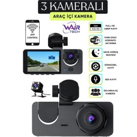 Resim Wair Teknoloji 1080P Araç Içi 3 Kameralı LCD Ekranlı Gece Görüşlü Wifi G-Sensör Geri Görüş Kamera 