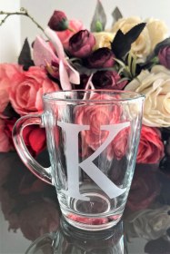 Resim Lav Vega K Harfli Cam Kupa 300 Cc - Tekli Kişiselleştirilmiş Dekoratif Hediyelik Şeffaf 