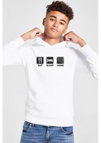 Resim Tshirthane Eat Sleep Anime Beyaz Çocuk 3ip Kapşonlu Sweatshirt 001 