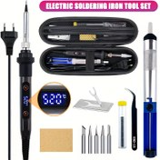 Resim LCD Ekranlı 80W Lehim Seti - 220V Ayarlanabilir Sıcaklık 180-520°C, Hızlı Isıtmalı, 11'li Lehimleme Kiti, DIY ve Tamiratlar İçin İdeal 