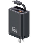 Resim Usams Cc300 65w Hızlı Şarj Aleti, Geri Çekilebilir Usb-c / Type-c Kablolu, Abd Tak Siyah 