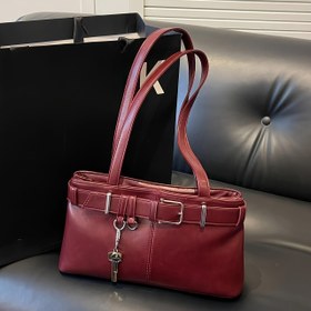 Resim Şık Burguncu Tote Çanta Fermuarlı Kapatma - Kadınlar için Şık Omuz Çantası, Dayanıklı Sabit Askılar ile İş ve Günlük Kullanım için Mükemmel 