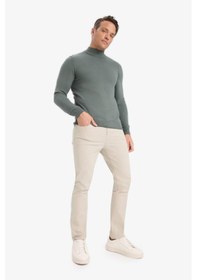 Resim Defacto Slim Fit Dar Kesim Balıkçı Yaka Basic Düz Triko Kazak R1127az25wnkh412 Haki 