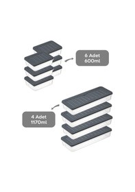 Resim Meleni Home Buzdolabı Mikrodalga Saklama Kabı Antrasit 10'Lu 4 x (1170 ML) 6 x (600 ML) Antrasit 