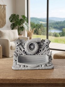 Resim mekatris3d Mekatris Oto Tamirci Temalı Masaüstü Kartvizitlik - Turbo, Piston ve Anahtar Tasarımlı Garaj Organizeri 