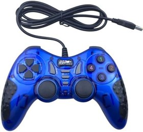 Resim 12 Fonksiyon Tuşulu Double Shock Usb pc bilgisayar Oyun Kolu mavi 