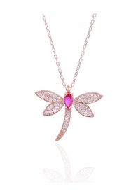 Resim Minamis Silver Pembe Taşlı Yusufçuk Kolye-2191 