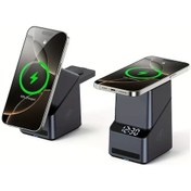 Resim Cloud011 4ü1 Kablosuz Şarj Saat 15w Hızlı Şarj Otomatik Döner Telefon Saat Kulaklık Usb Siyah 