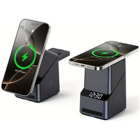 Resim Cloud011 4ü1 Kablosuz Şarj Saat 15w Hızlı Şarj Otomatik Döner Telefon Saat Kulaklık Usb Siyah 