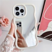 Resim Dalga Desenli Dokunuş Aynası Beyaz Makaron Ayna Anti-düşme Koruyucu Kılıf, iPhone 11 12 13 14 15 16Pro Promax Serisi Cep Telefonu Kılıfları için Uygun 