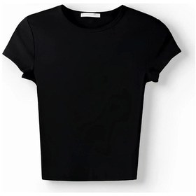 Resim Yuvarlak Yaka Dar Kesim Basıc Tshırt - Siyah 
