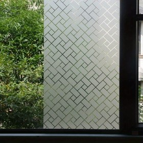 Resim 16mil Yarı-Mat Izgara Pencere Gizlilik Filmi - Koruma ve Isı Kontrollü Elektrostatik Yapışkan Buzlu Cam Filmi, Ev Ofis Banyo Kapıları için Yeniden Kullanılabilir PVC Dekoratif Film, Gündüz & Gece İzolasyonu, Şık Izgara Deseni 