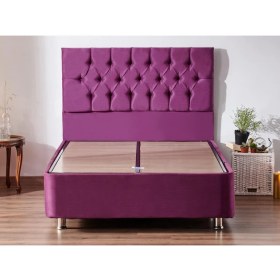 Resim Niron Purple Baza ve Başlık Seti 120x200 cm Tek Kişilik Sandıklı Mor Kumaş Baza ve Başlığı 