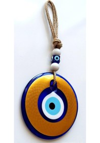 Resim Nazar Boncuklu Gold Renk Kaplama Cam Duvar Dekoru 