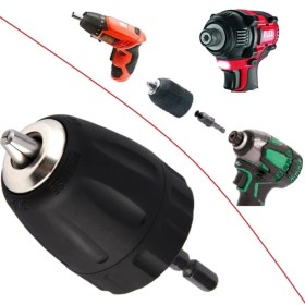 Resim Depolife Şarjlı Vidama Matkap Için 1/4 Hex Adaptörlü Mandren 10MM 3/8 mm Otomatik Anahtarsız Süpra Mandren 