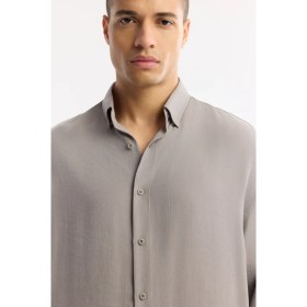 Resim AVVA Erkek Nardo Gri Alttan Britli Yaka Soft Touch Oversize Fit Gömlek A51Y2168 